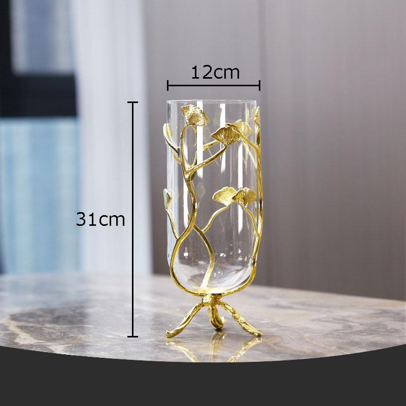 Golden Ginkgo Leaf Glass Vase Hydroponic Flower Pots Decorative Flower Arrangement Desk Decoration Floral Vases Modern Decor