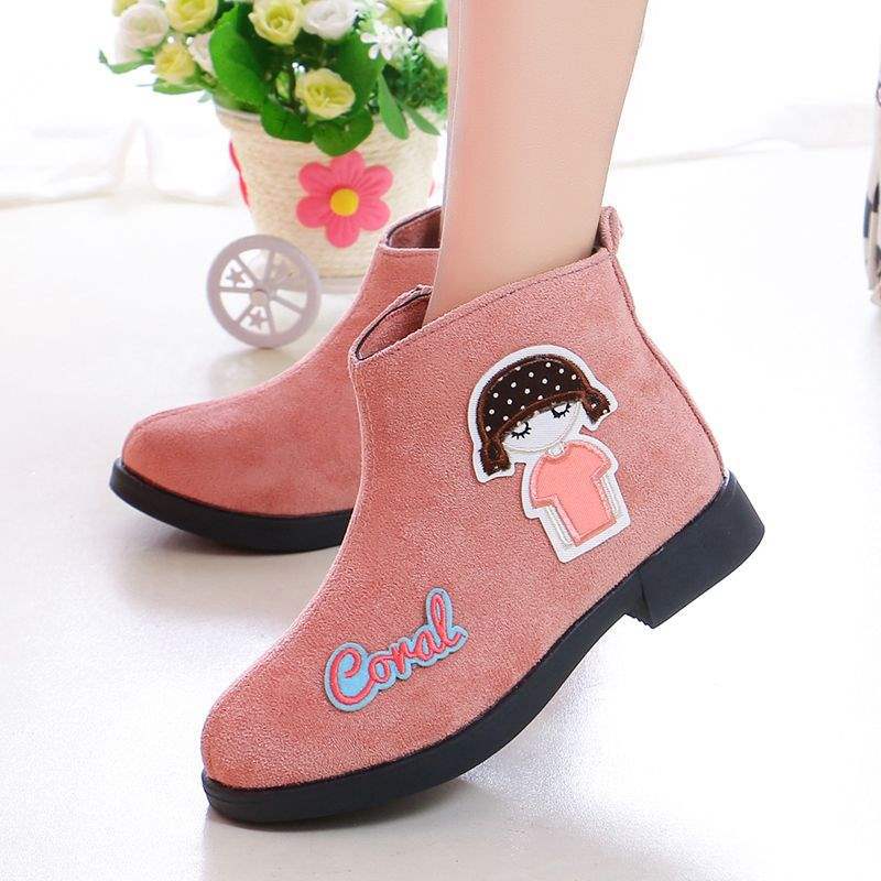 2025 girls autumn and winter retro shoes single boots princess shoes Korean version low tube velvet boots medium and older children cotton shoes s
