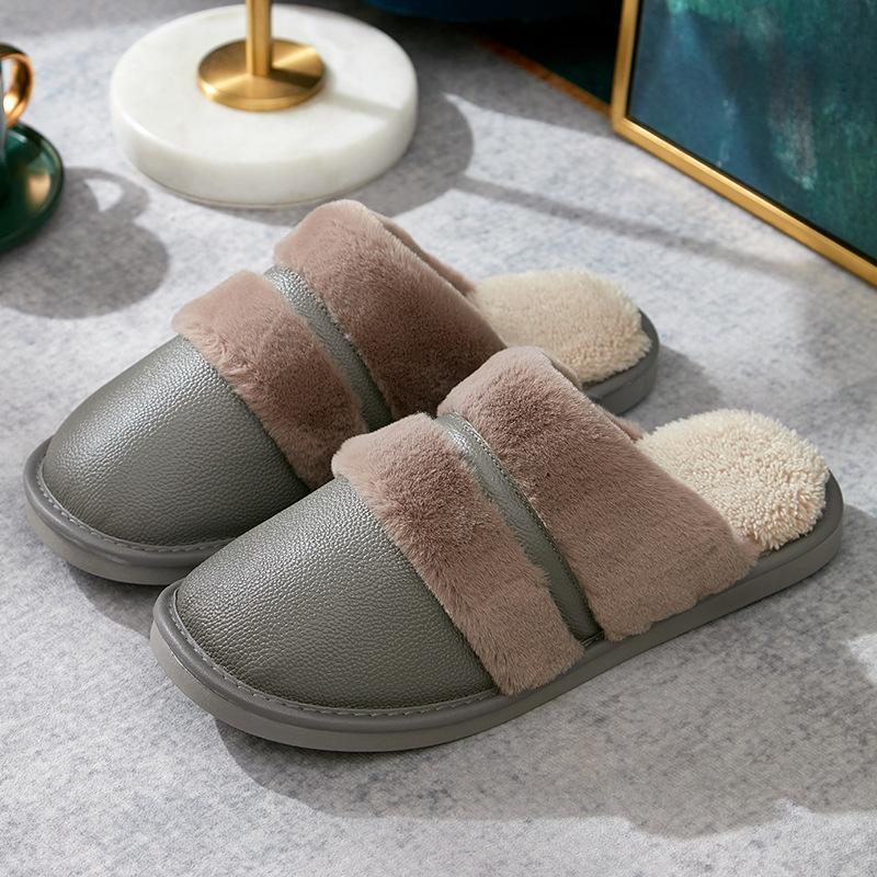 Fashion Warm Men Shoes Indoor Winter Pu Leather Slippers Suede Plush Velvet Shoes for Men Warm Home Slippers 2024 Non Slip Male Slipper