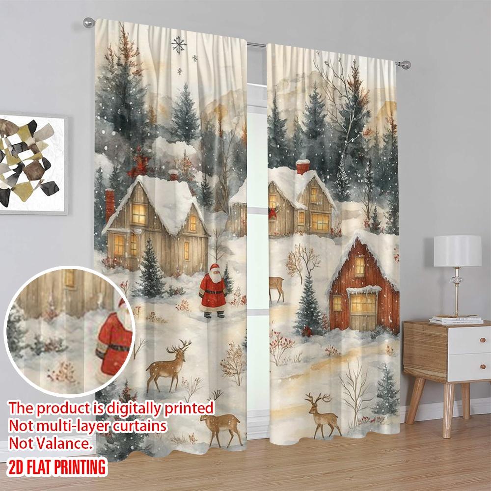 2 Stück, 2D-Flachdruck Vorhänge Digitaldruck Winterwunderland Vielseitig Langlebig Polyester (ohne Stange) Festlich Perfekt für