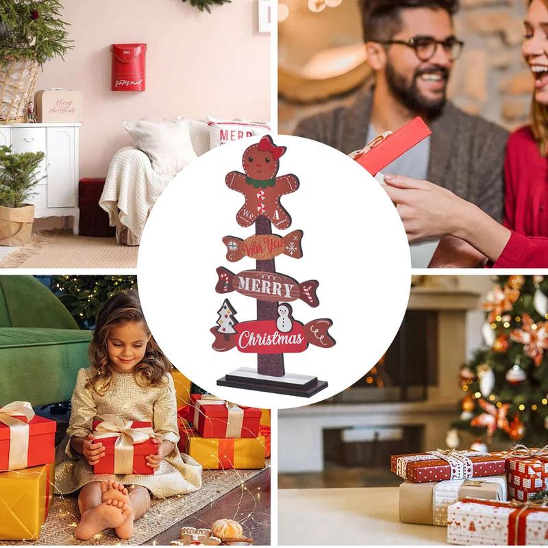 Wood Christmas Trees Gingerbread Man On Topper Desk Christmas Tree Decorative Christmas Tiered Tray Decor Sign Holiday Ornament