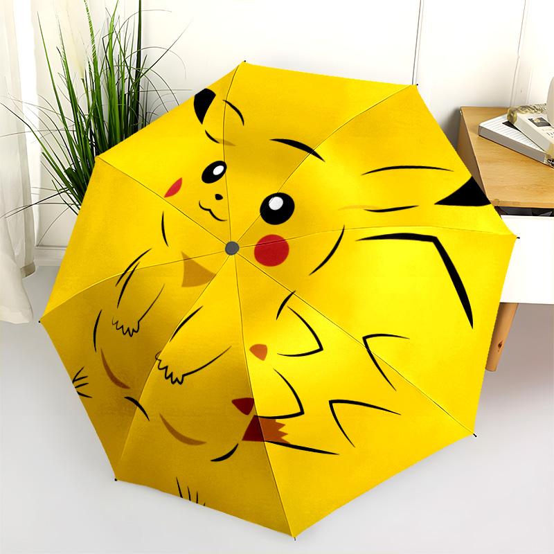Happy Pikachu Pattern, Automatic Folding Umbrella, Portable and Foldable Design, 8 Ribs, a Christmas or Birthday Gift.