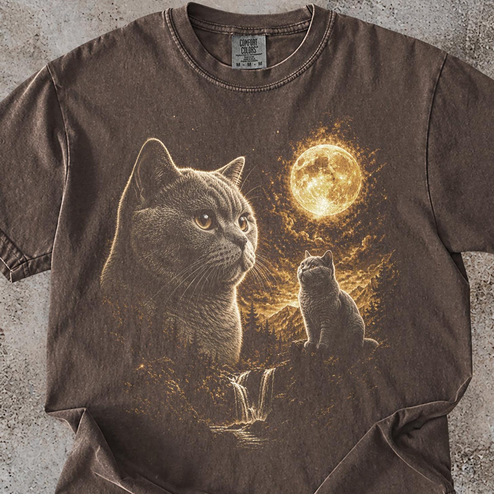 British Shorthair Howling Moon Shirt, Vintage Cat Lover Gift, Retro Cat Tee, Comfort Colors XL