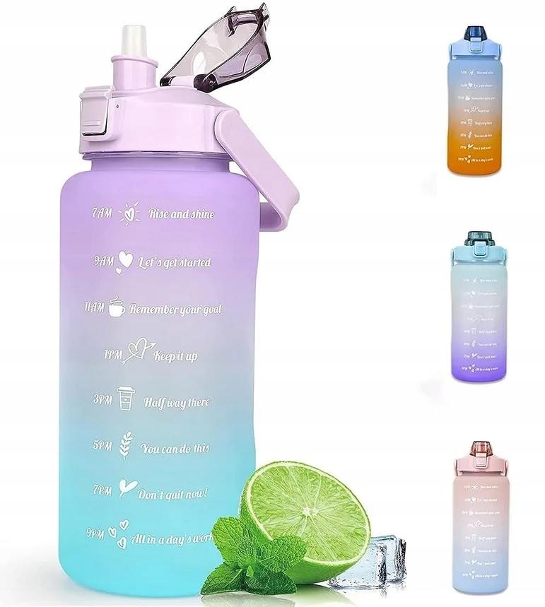 Water Bottle Sports Bottle 2L WITH a Tritan Straw Motivational