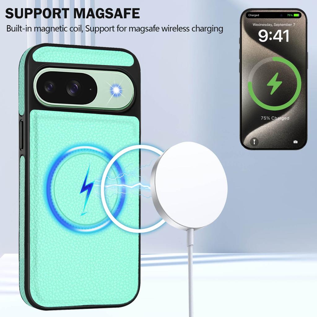 For Google Pixel 9 Pro/Google Pixel 9 CX01 Magnetic Case TPU+PU Leather Phone Back Cover with Detachable Card Holder