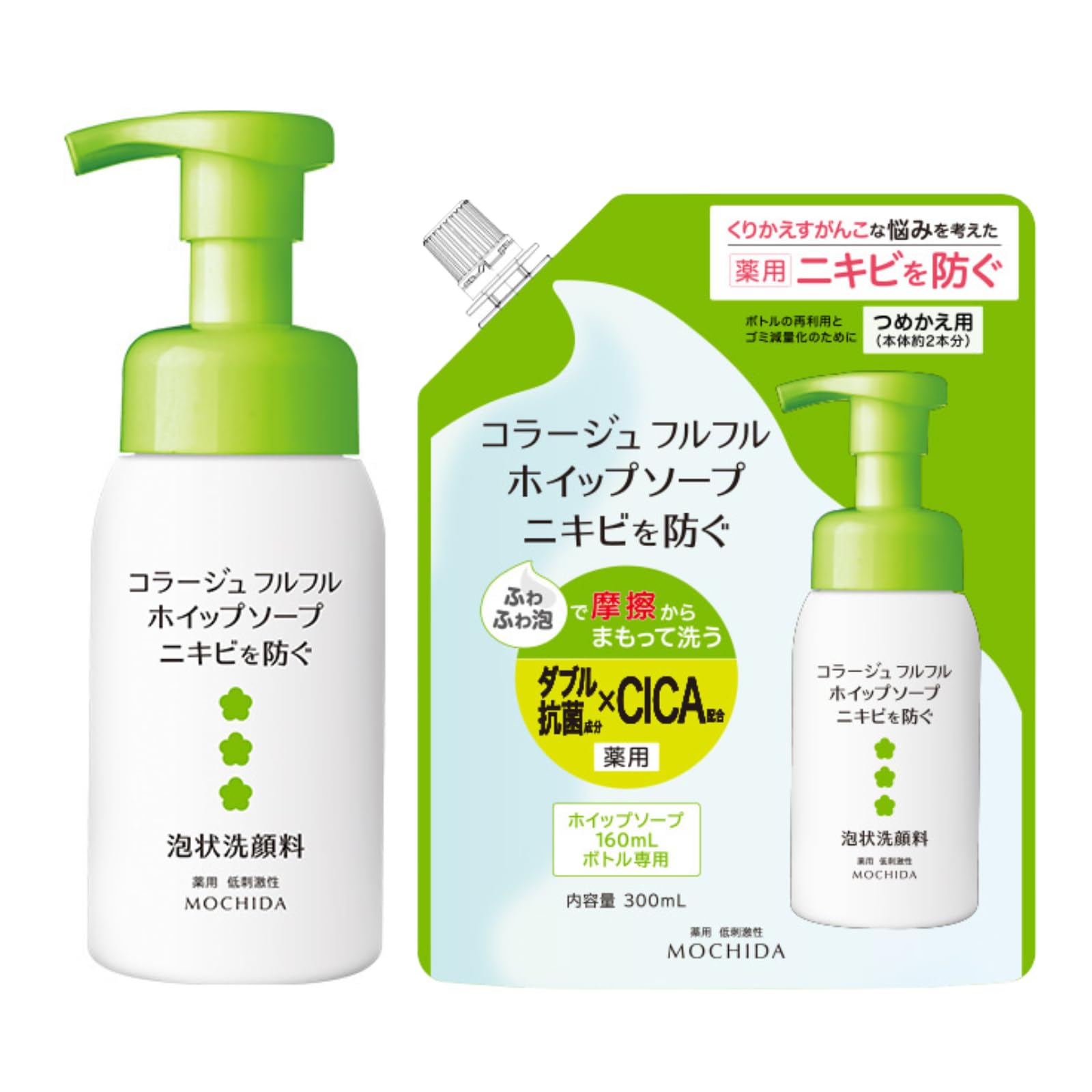 

Collage Furufuru Green Whipped Soap Acne Care Foam Facial Cleanser Acne Care [Main + Refill]