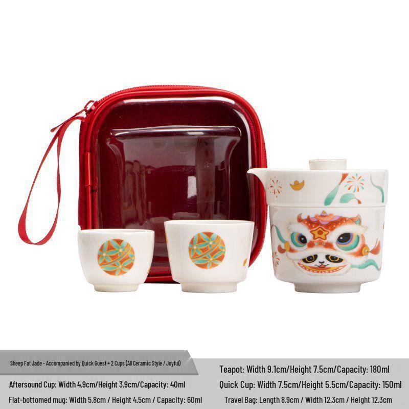 Portable Jade Sheep Travel Tea Set with Landscape Design - Ideal for Business Gifts