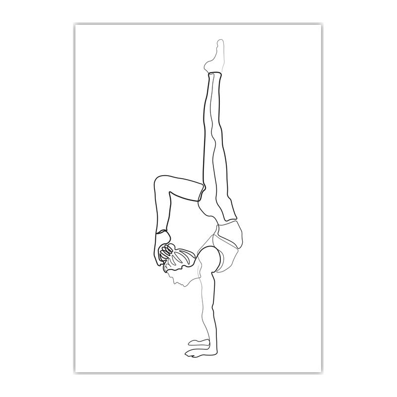 Black White Line Wall Art, Modern Woman Yoga Canvas Painting, Nordic Minimalist Poster Print for Living Room Bedroom Wall Decor
