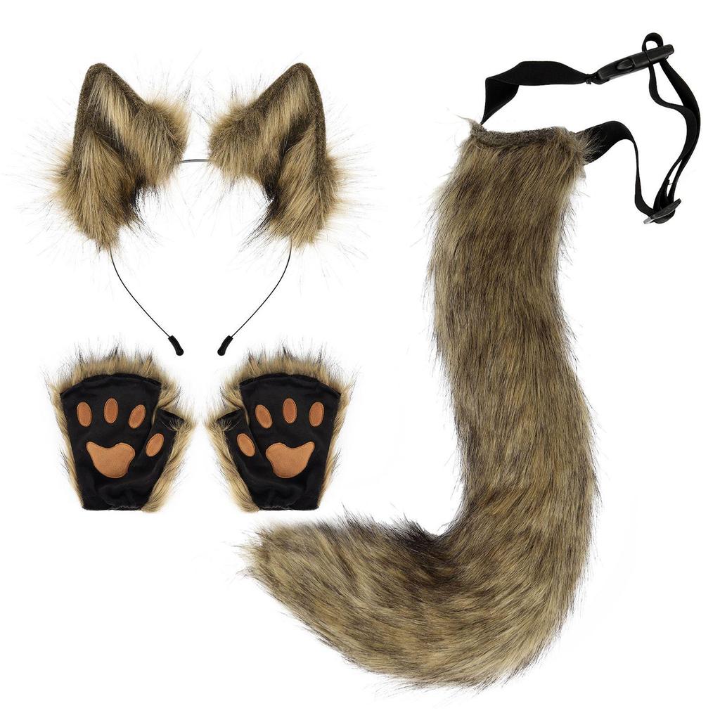 Halloween Prom Plush Cute Beast Ears Headband Fox Tail Gloves Cat Ears Set Cosplay Accessories