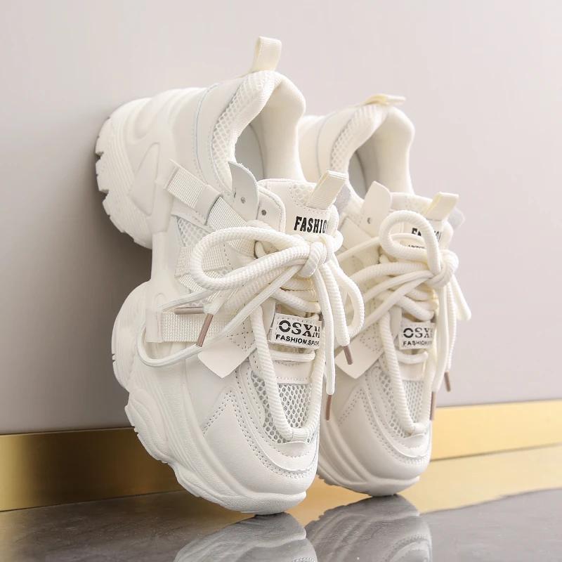 Fashion New Women's Summer Thin Breathable Slip-on Flats Petite Size Increasing Slimming Round Toe Bottom Lightweight Network Face Shoes