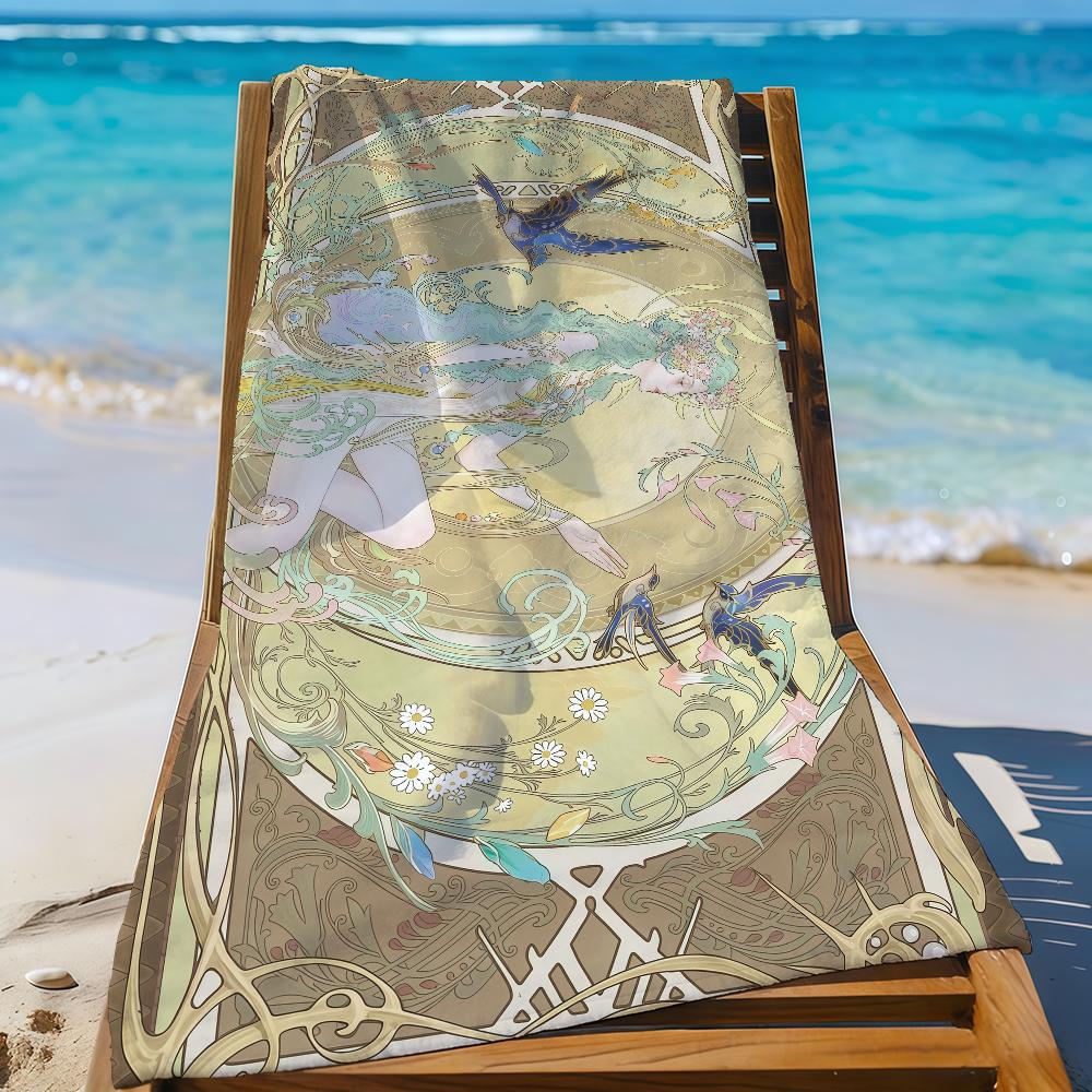 Kunst Alphonse Mucha Ästhetisches Handtuch Sport Schnelltrocknend Reise Campingausrüstung Sandfest Weich Leicht Großes Strandtuch