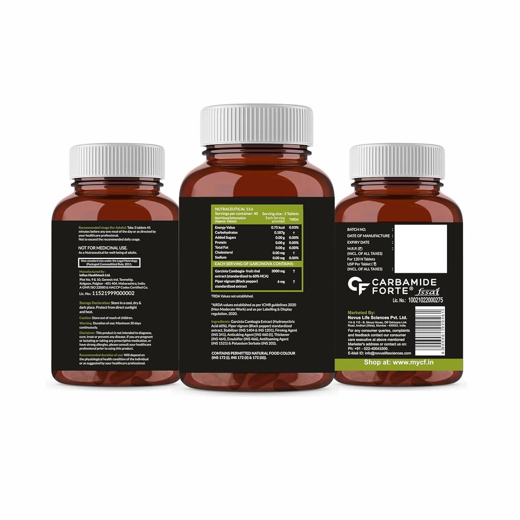 Carbamide Forte Garcinia Cambogia 3000mg 60% HCA με Πιπερίνη 6mg | Συμπλήρωμα Αδυνατίσματος 120 Φυτικά Δισκία