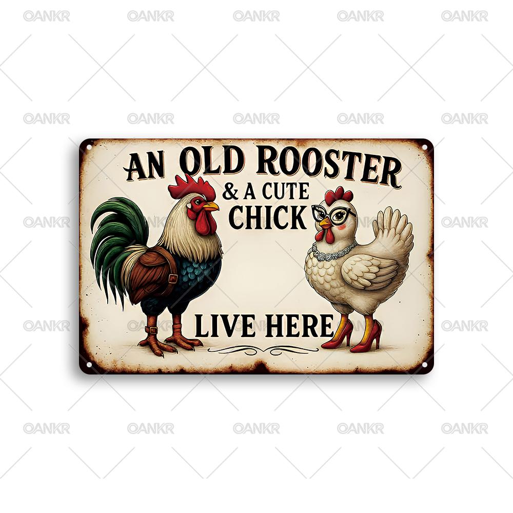 

Vintage Chicken Metal Tin Sign Funny An Old Rooster And Cute Chick Metal Signs for Farm Bar Garden Home Wall Decor Plaque 20x30cm（7.8x11.8inch）