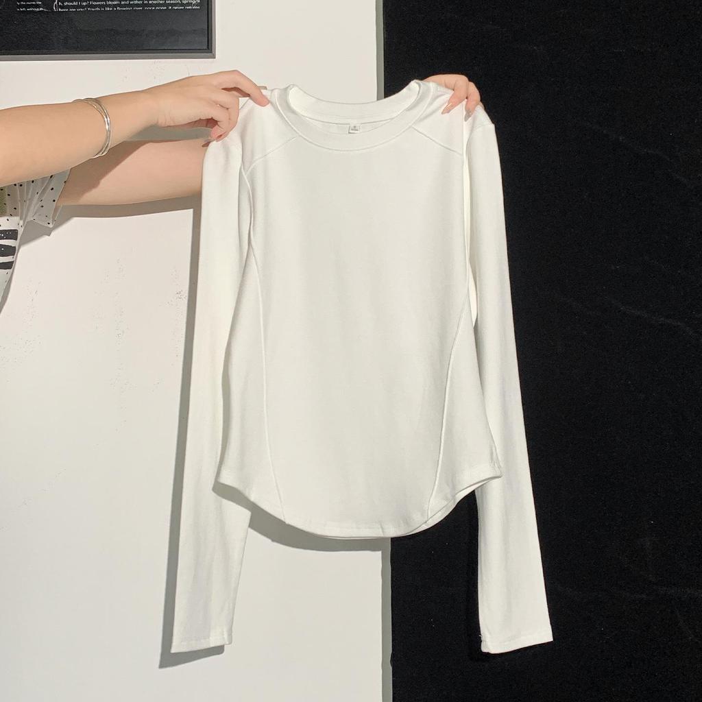 White Slim Fit Round Neck Long Sleeve Base Layer Top for Women - Autumn/Winter