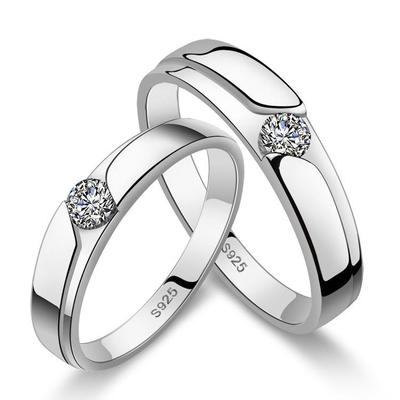 Fedi Nuziali Regolabili da Coppia in Oro Bianco e Diamanti: Stile Coreano Placcato Argento Coppia Aperta con Diamante Singolo