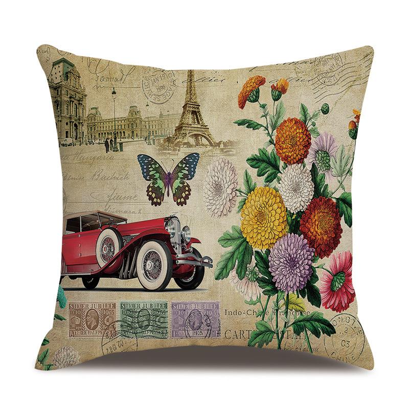 Linen Pillowcase American Rustic Rose Sofa Cushion Cover Retro Style Car Home Soft Decoration