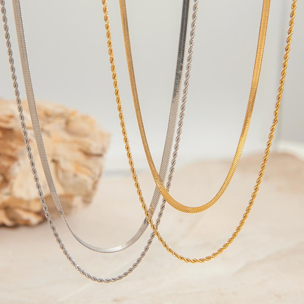 Yori Flat Snake Chain Twist Chain Double Necklace Water Resistant 18K PVD Plated Personalized Trendy Chic Jewelry Recommend