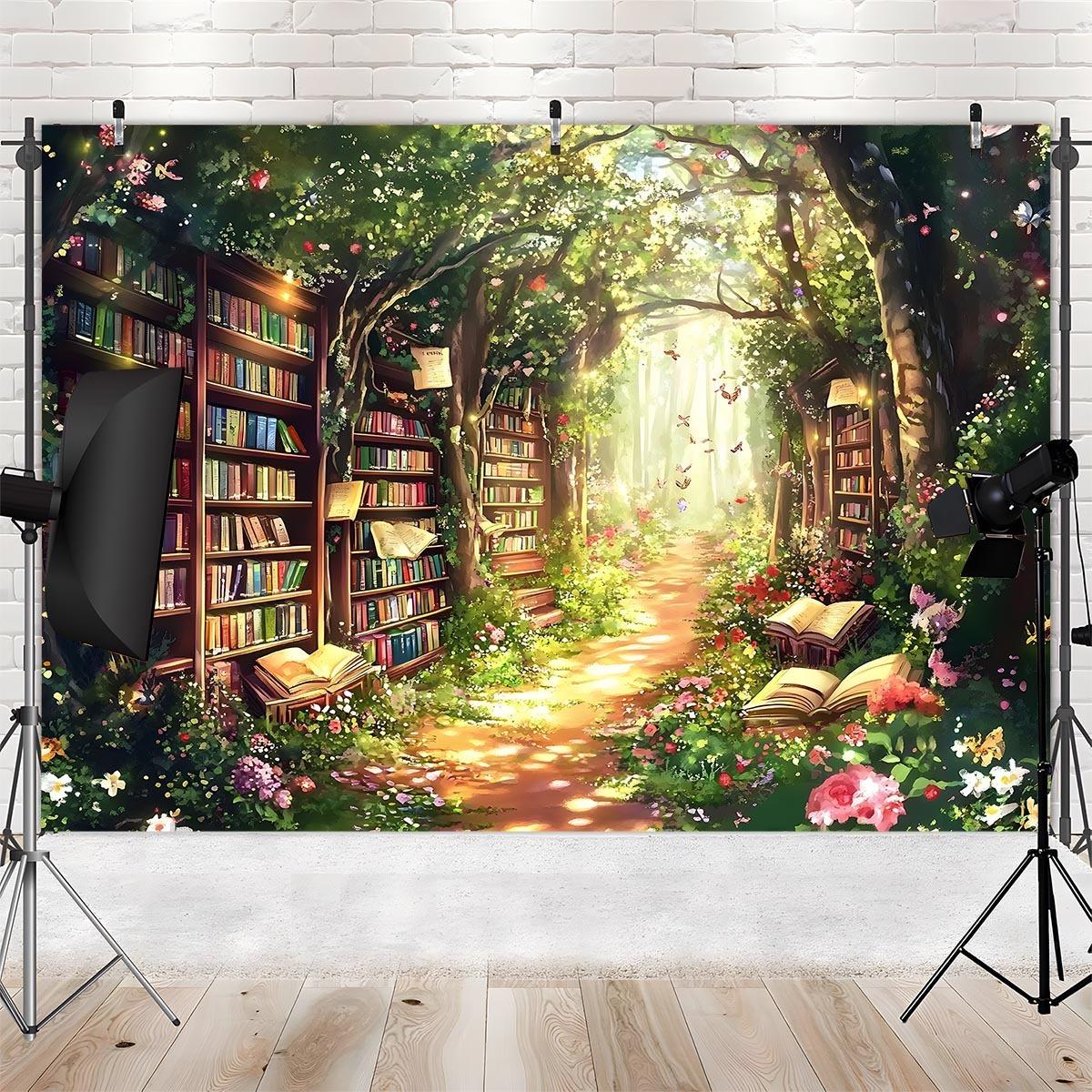2D plane 1 piece magical fairy forest library background suitable for birthdays weddings parties 100x150cm