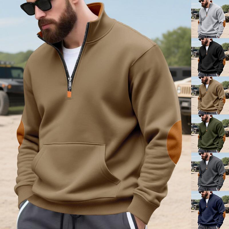 Spring Autumn New Men's Fleece Sweatshirt Stand-up Collar Half Zipper Pullover Long Sleeve Sweatshirt Corduroy Trend Men's Tops