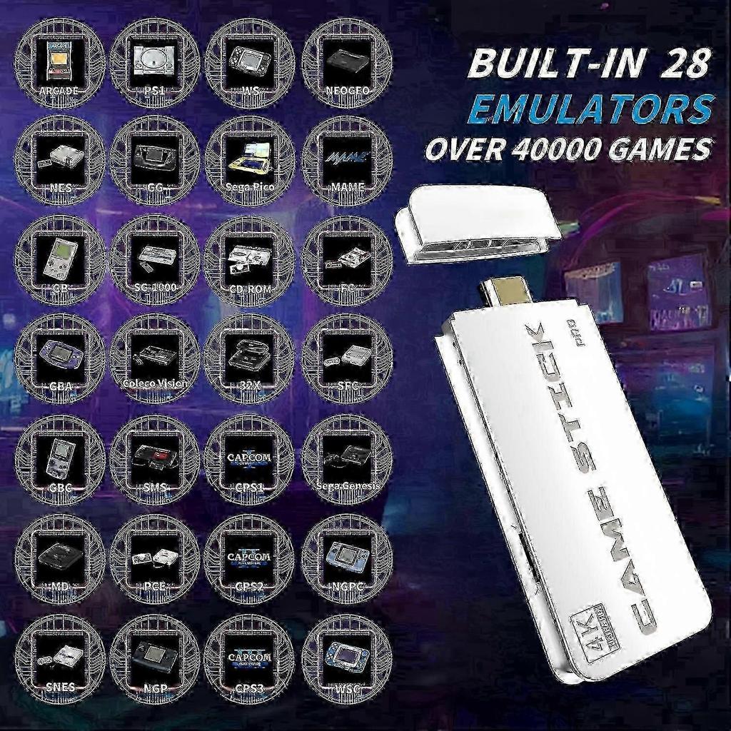 Retro-Spielekonsole mit 40.000 klassischen Spielen, 4K HDMI TV-Ausgang, kabelloser 2,4G-Controller, 64GB nostalgischer Gaming-Stick