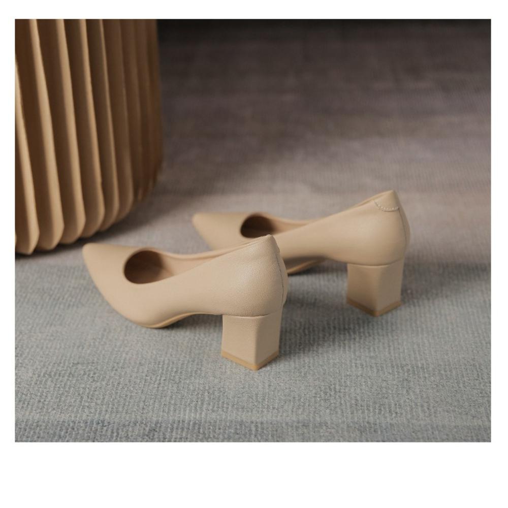 Women's French Nude High Heels 2025 Spring Autumn New Soft Leather Non-Tiring Feet Commuting Work Interview Versatile Shoes XCY40-555