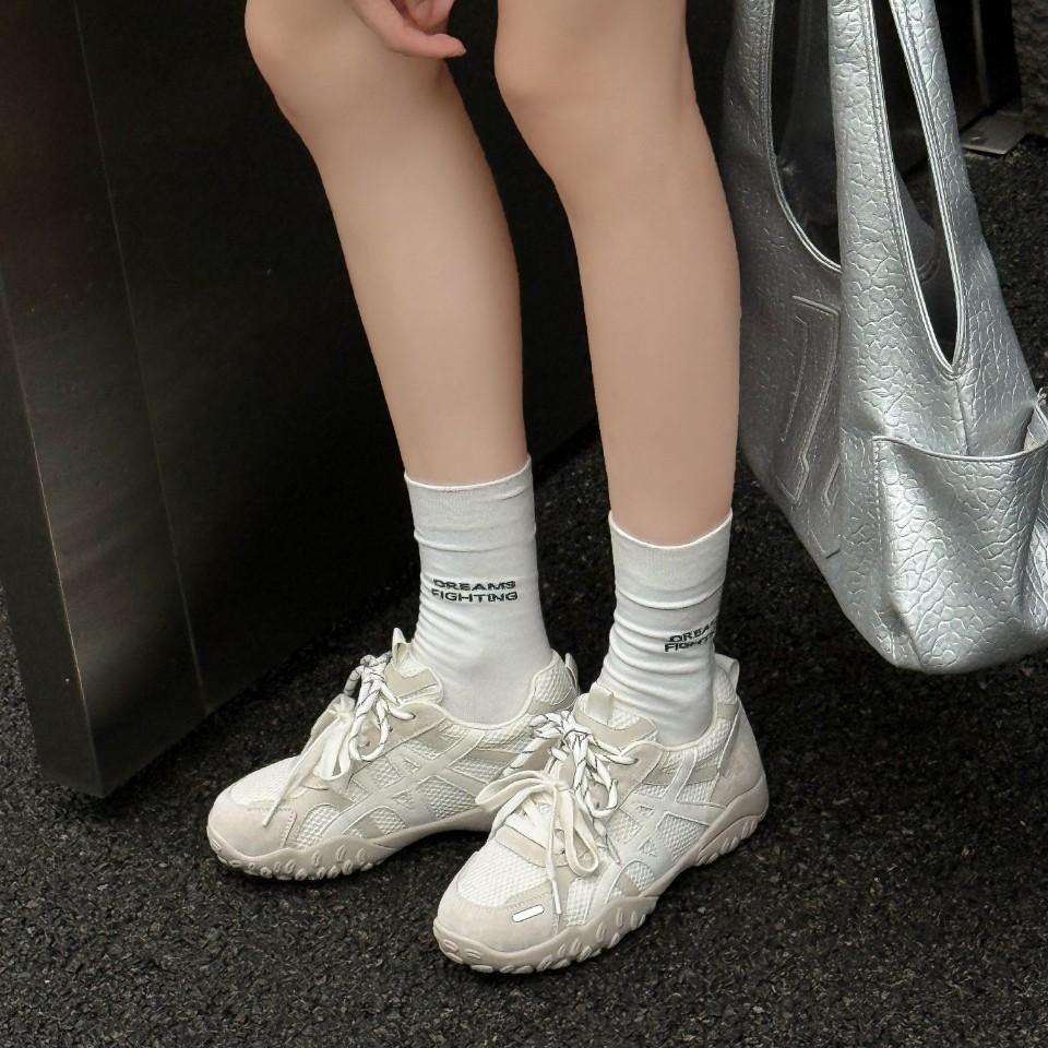 Silver German Training Shoes Women's Inner Height Increase Lace Pearl Spring and Summer Small Mesh Casual Sports Forrest Gump Small Silver Shoes