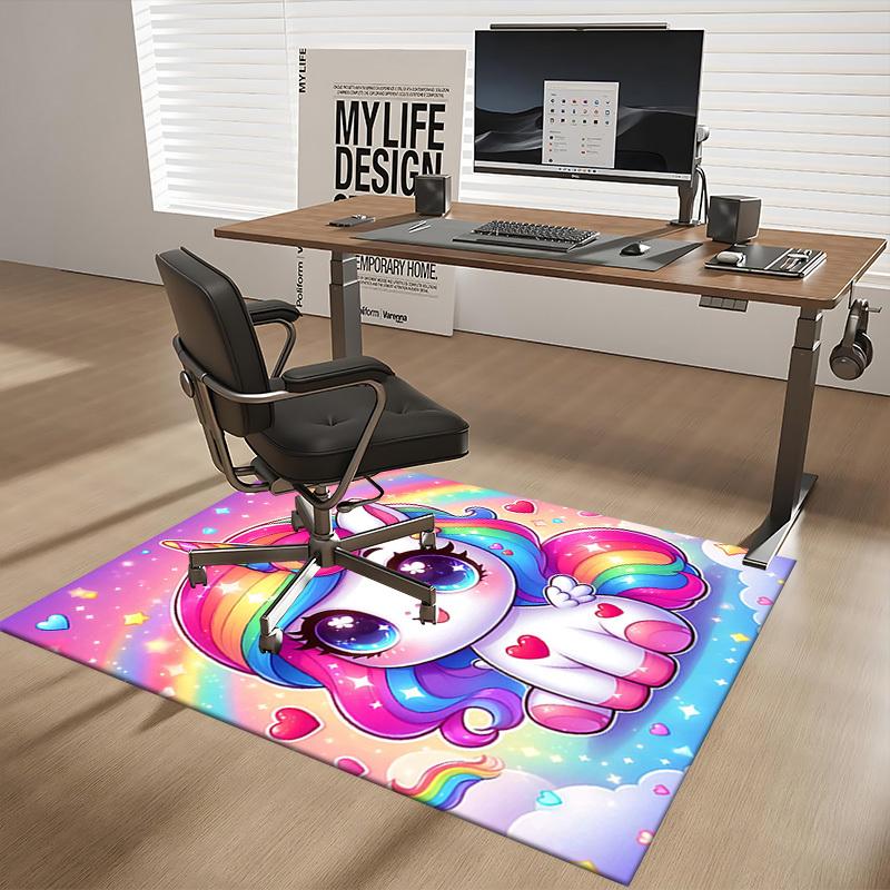 1pc Rainbow Unicorn Chair Mat - Anime Cartoon Design Office Rug for Desk, Non-Slip Carpet for Home Decor, Suitable for All Seasons.H013