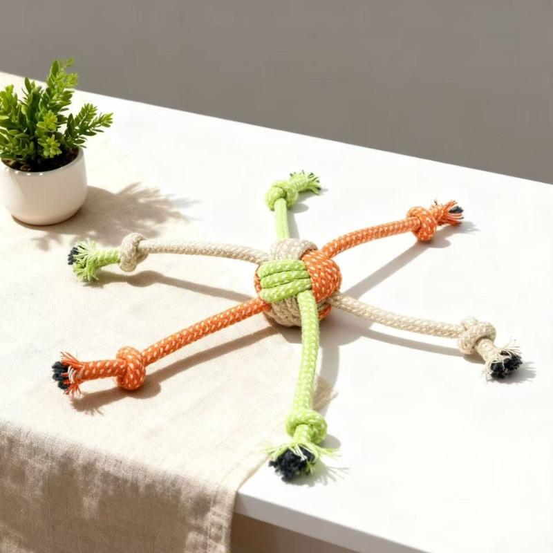 Interactive Dog Chew Rope with 6 Head Design Promotes Gums Health and Indoor Outdoor Entertainment Activity Tug Toy