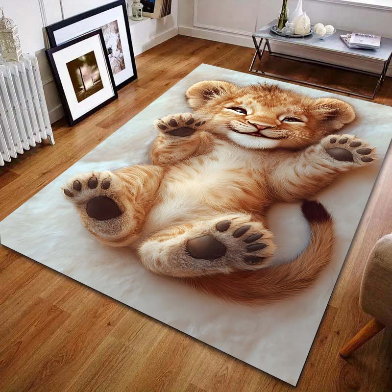Cute and Playful Little Lion Pattern Carpet for Bedroom Living Room Bedside Sofa Floor Mat Modern Home Decor Area Rug for Gifts