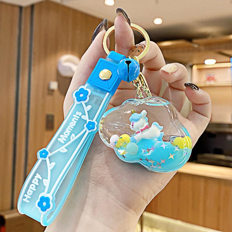 Purple Star Liquid Quicksand Keychain with Cherry Blossom Oil-Filled Pendant - Cute 3D Backpack Charm for Women