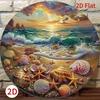 Metal Poster Round 8x8 Inch Vintage Nautical Beach Wall Art, Shell and Starfish Iron Sign for Living Room