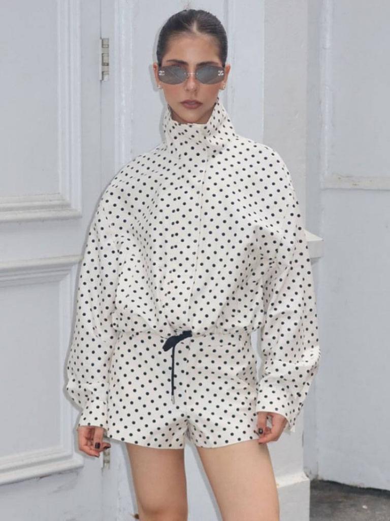 Women's New Spring Summer Polka Dot Long Sleeve Jacket Set with Shorts