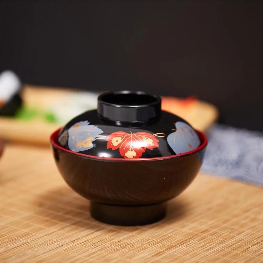 Neue Miso-Suppenschale mit Deckel, zweifarbig, Ahornblatt-Suppenschale mit Deckel, Suppenbehälter, japanische Blumenschale, Esszubehör