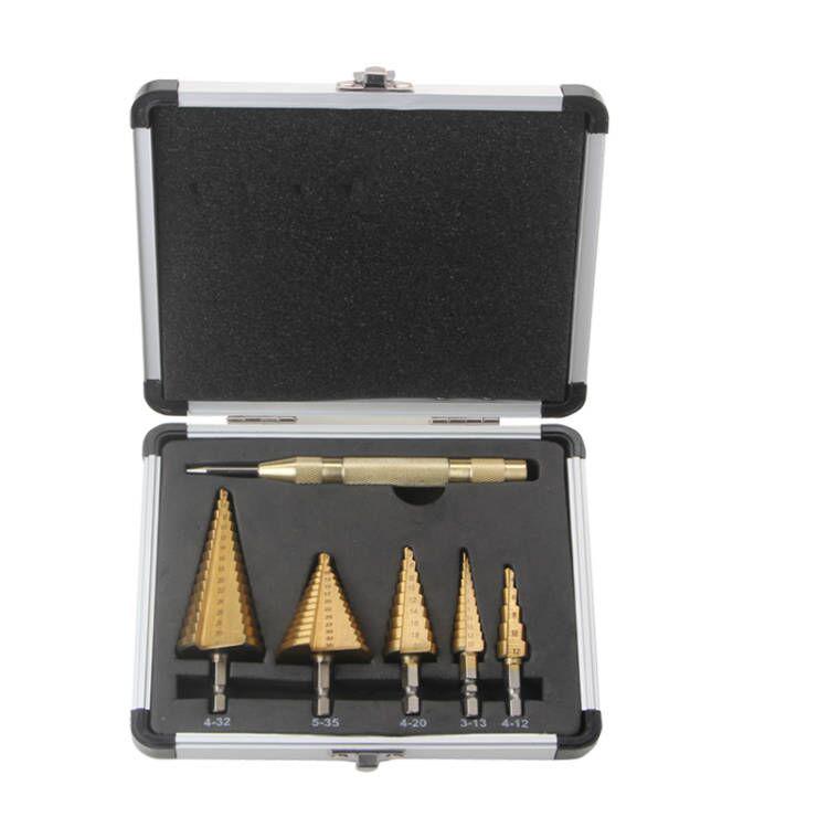 6-Piece Titanium-Plated Metric Pagoda Step Drill Bit Set with Hex Shank