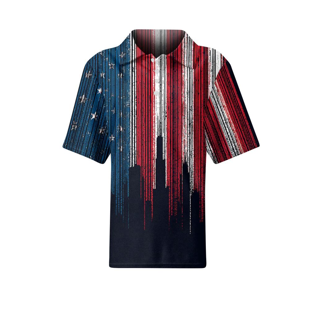 Women’s Casual Short Sleeve Knit Polo Shirt with Independence Day Printed Design and Relaxed Fit for Everyday Wear