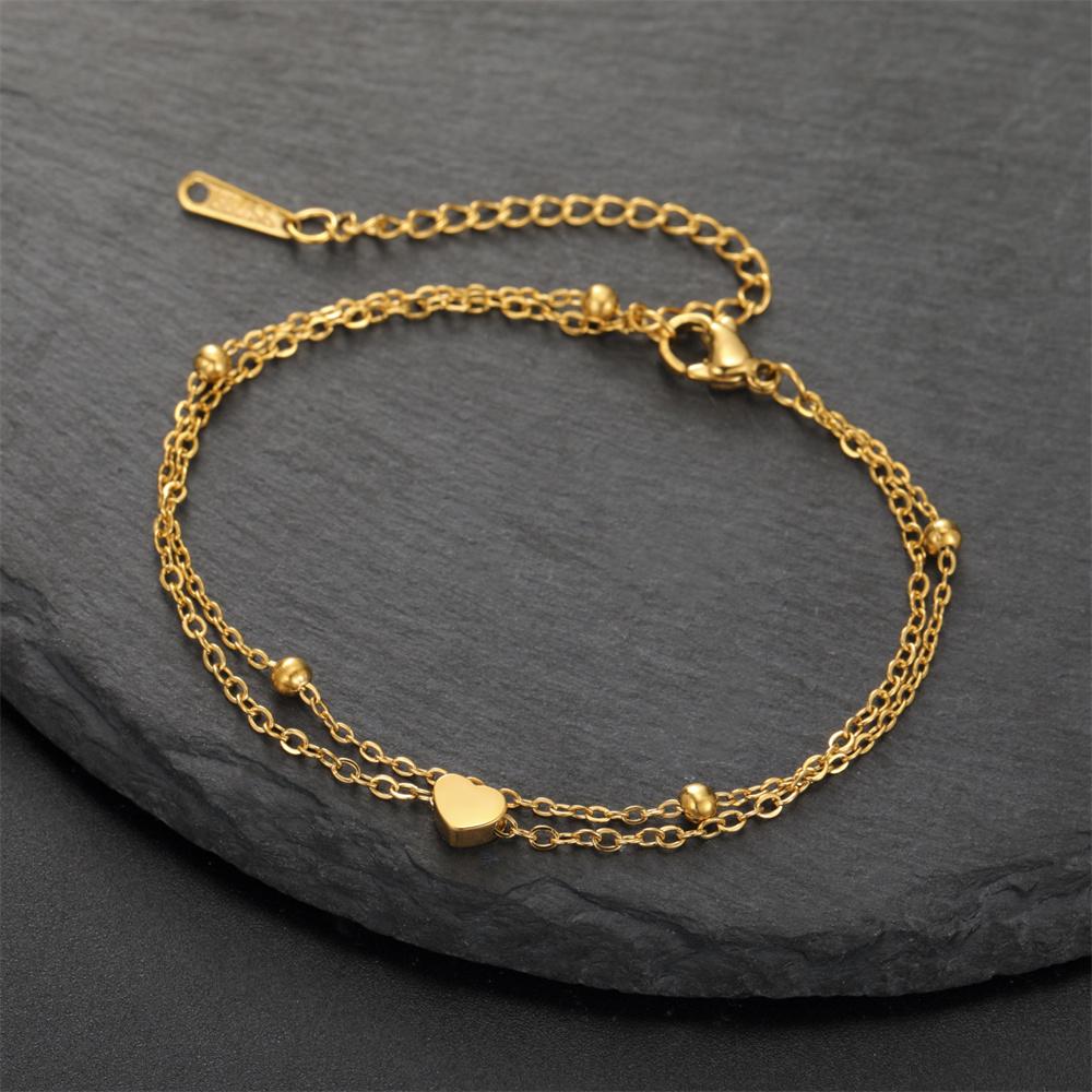 My Shape Heart Charms Bracelets for Women Girls Gold Color Chains 2 Layers Hand Chain Stainless Steel Jewelry Girlfriend Gifts