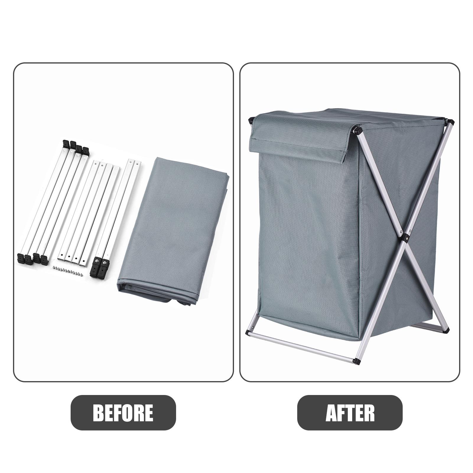 

Laundry Basket Clothes Hamper Organizer Sorter Storage Foldable with Cover Handle Aluminum Frame for Bathroom Bedroom темно-серого