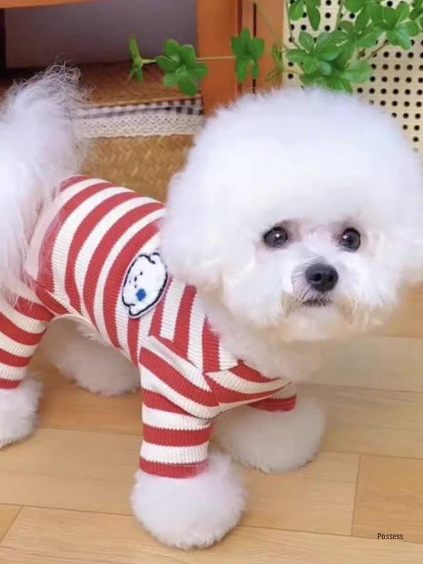 Striped Anti-Shedding Dog Shirt for Small Breeds - Spring/Autumn, Four-Legged Design for Teddy, Bichon, Pomeranian