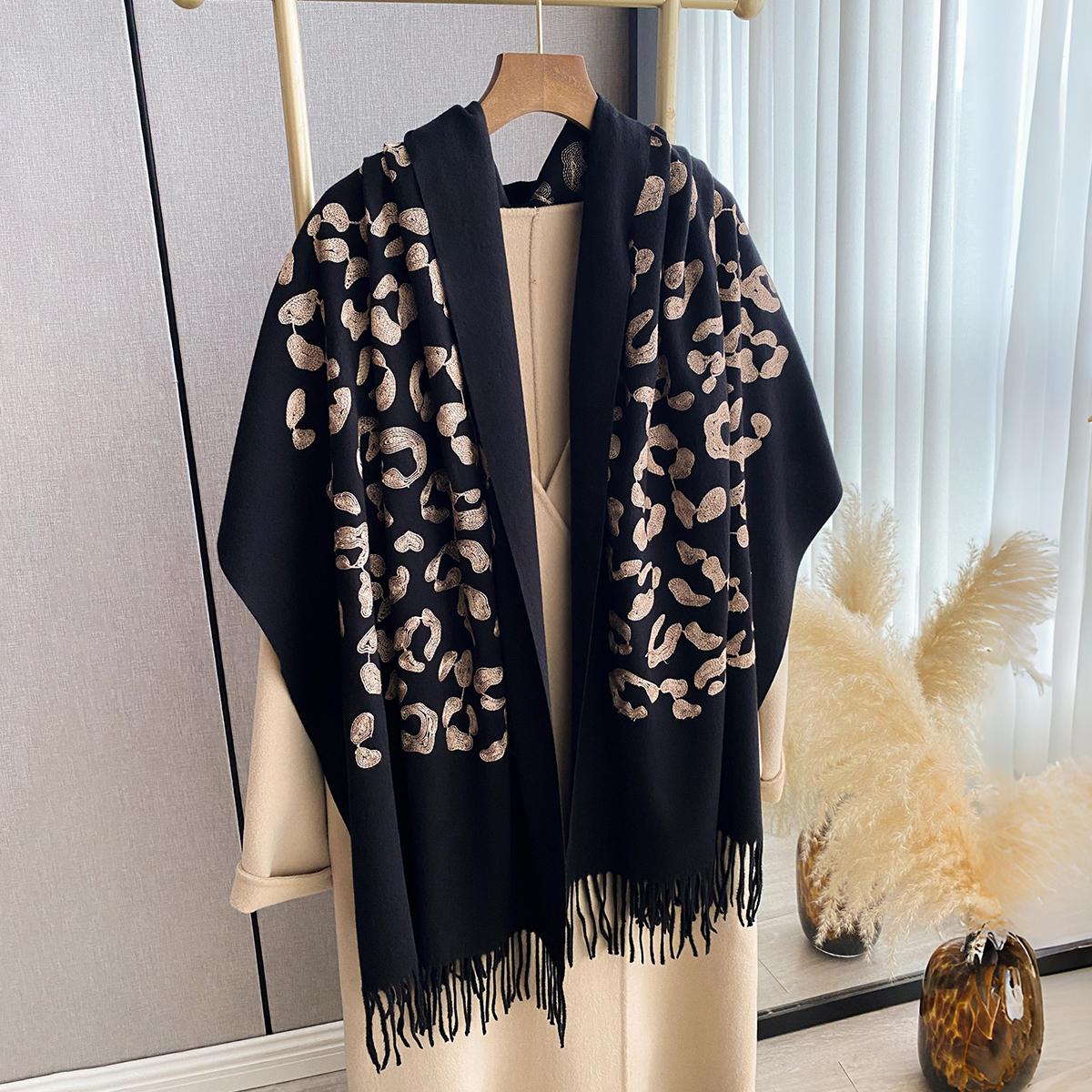 

Embroidery Floral Pashmina Shawl Tassel Scarf For Woman Winter Warm Scarves Fashion Long Wrap Solid Cashmere Like Mulffer