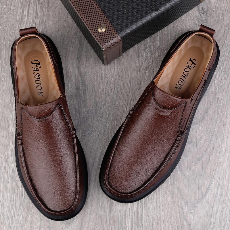 Fashion Genuine Leather Casual Men's Shoes Comfortable Flat Handmade Shoes Fashion Non-slip Walking Shoes Classic Mens Business Shoes