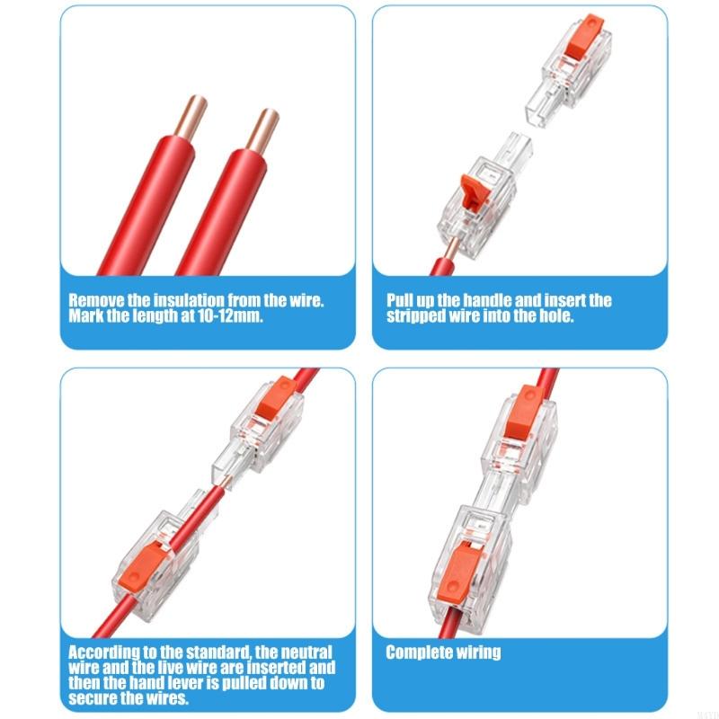 10Pcs Quick Connection Wire Terminals for 0.5-4Mm² Hard & 0.5-2.5Mm² Soft Cables with Push Button Design Easy Installation M4YD
