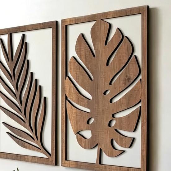 3 Pezzi Foglie di Palma Legno Arte da Parete, Pianta Tropicale Boho Decorazione Murale, Pannello Scultura da Parete Minimalista Intagliato a Vuoto per Casa Soggiorno, Camera da Letto,