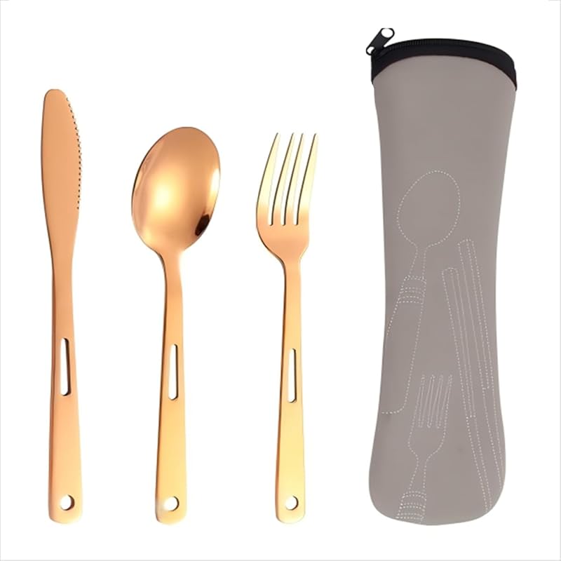 

SOVIFKI camp cutlery set outdoor knife fork spoon stainless picnic tableware Comes with storage bag lightweight compact rose gold