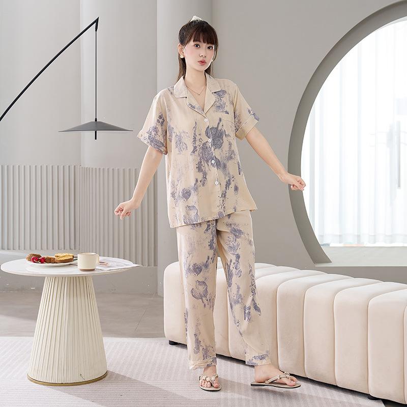 Cotton and silk pajamas women's spring and summer short-sleeved large-size suit spring and autumn thin cartoon printed loungewear