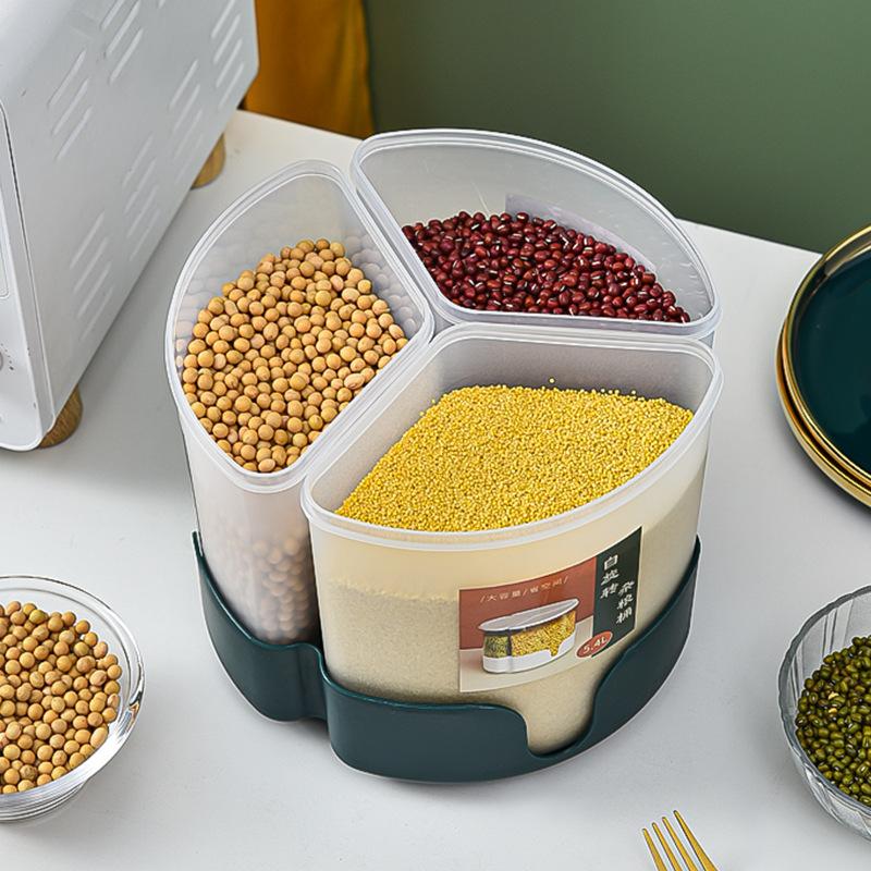 Rotating Compartments for Coarse Grains Rice Bucket, Moisture-proof and Insect-proof Grain Storage Tank, Kitchen Storage Tank for Coarse Grains