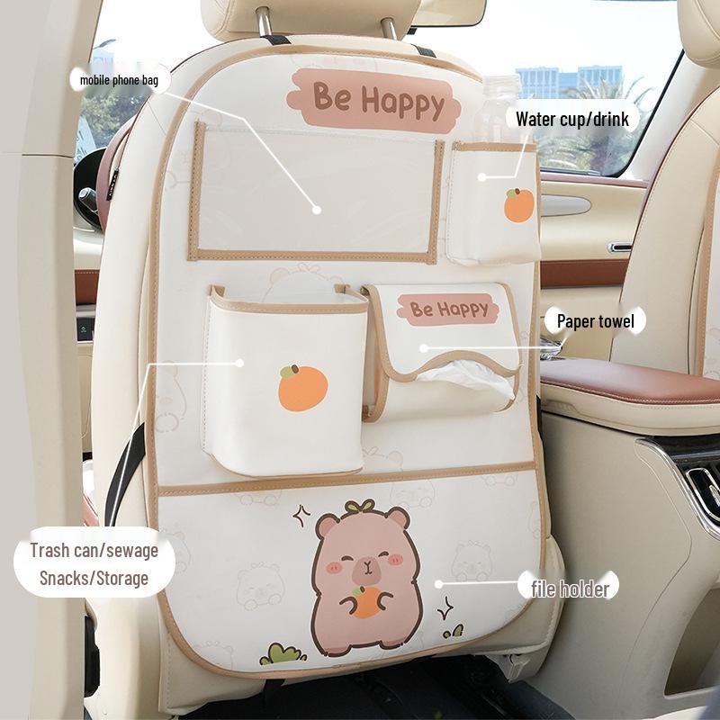 Bolsa de Armazenamento de Couro para Banco de Carro Capivara de Desenho Animado - Resistente à Sujeira e ao Desgaste