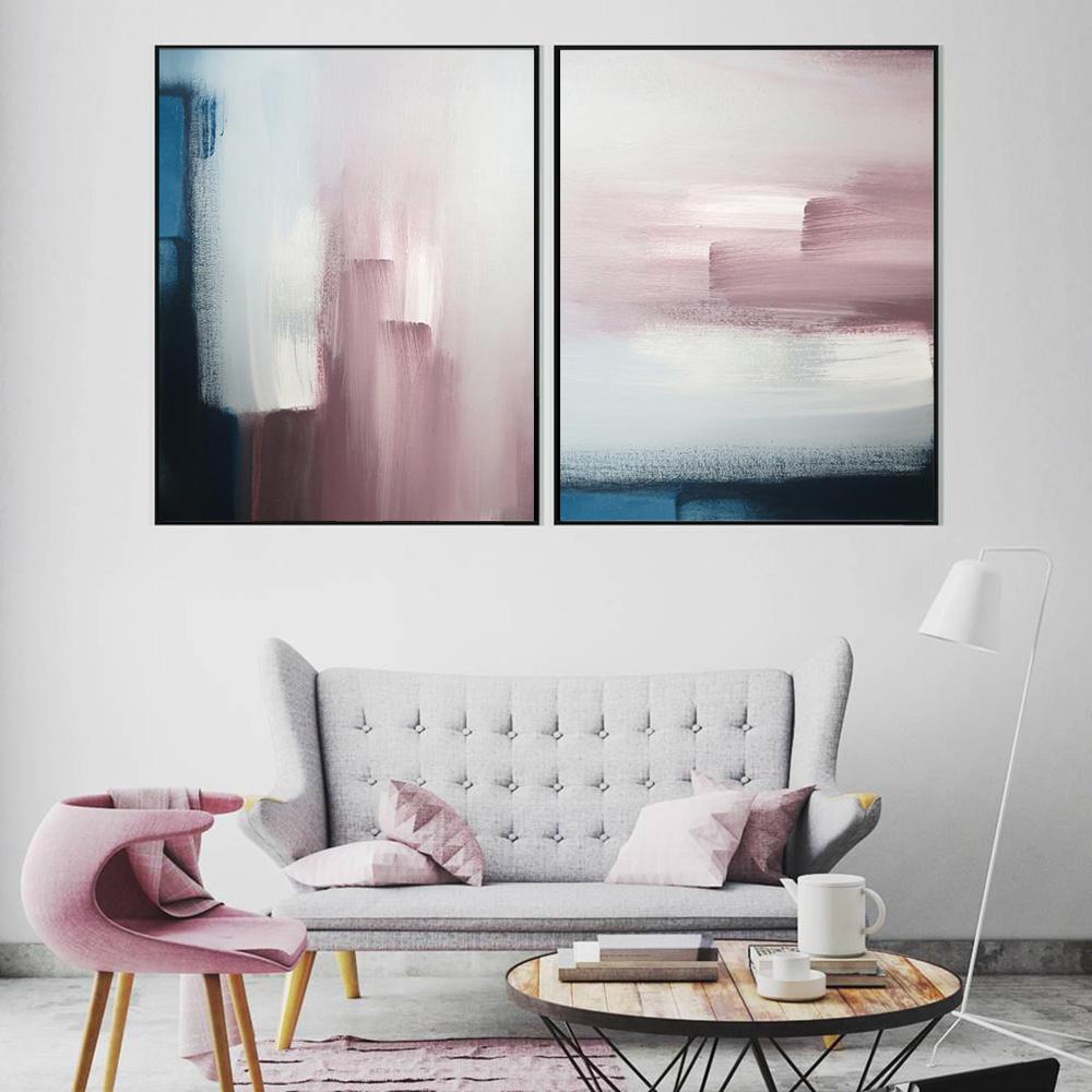 Abstract Navy & Blush Pink Umělecké obrazy Obraz na plátně Abstraktní Plakáty Obrazy Obrazy na zeď do obývacího pokoje Domácí dekorace
