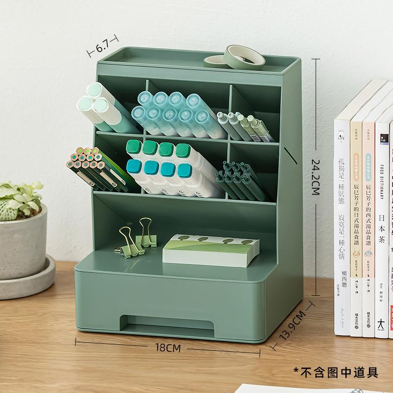 Slanted Plug-in Large Capacity Drawer Pen Holder, Stylish Storage Box for Office Student Desktops