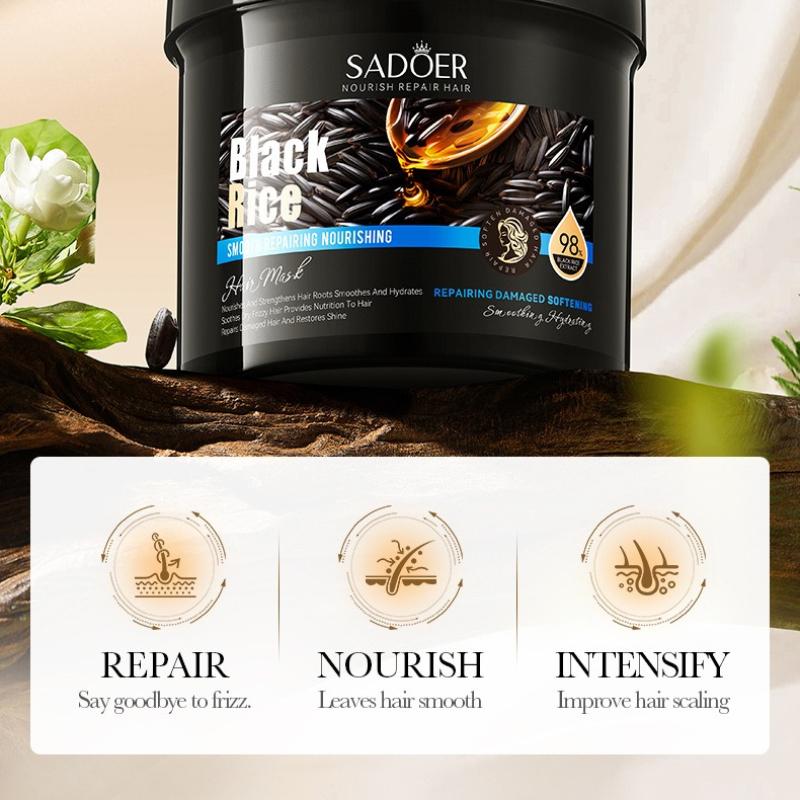Black Rice Crumb Removal Softening Conditioner SADOER Anti-Broken Hair Nourishing Hair Mask