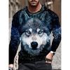 Animal Print Men's Long Sleeve T-shirt Spring And Autumn Men's Daily Casual Top 3D Wolf Print Men's Fashion Long Sleeve T-shirt